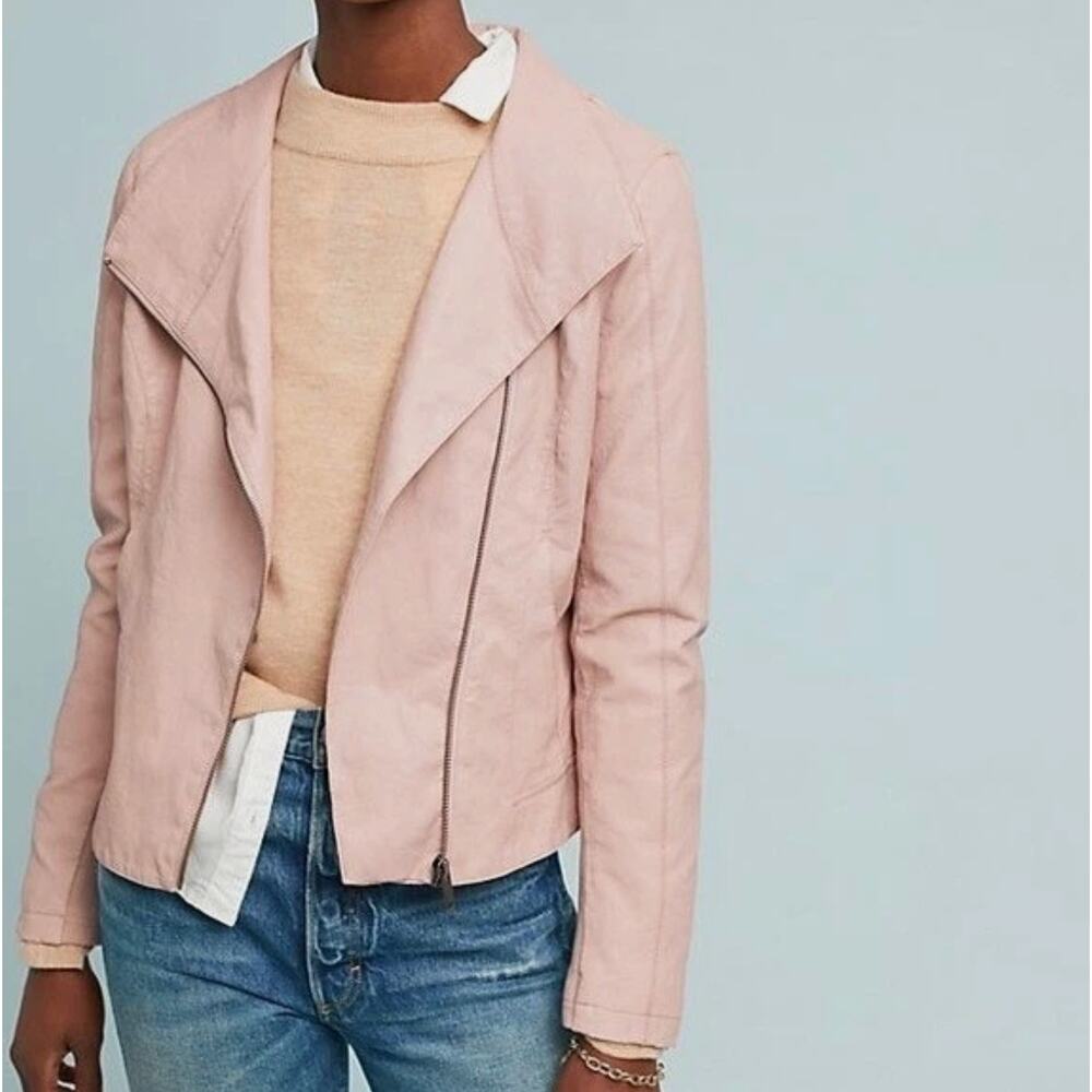 Anthropologie ETT:TWA Blush Pink Leather Zip Moto Jacket Small